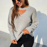 Women Pullover Knit Sweater Autumn and Winter Solid Color Sexy Chest Hollow out Sweater Female