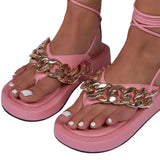 Women Open Toe Sandals Flats Summer Flat Casual Beach Shoes Chain Women