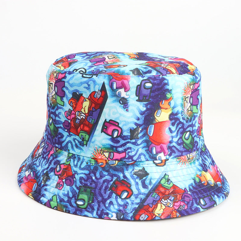 Bucket Hat Fishing Cap Cotton Print Fisherman Hat Cartoon Bucket Hat Men and Women Bucket Hat