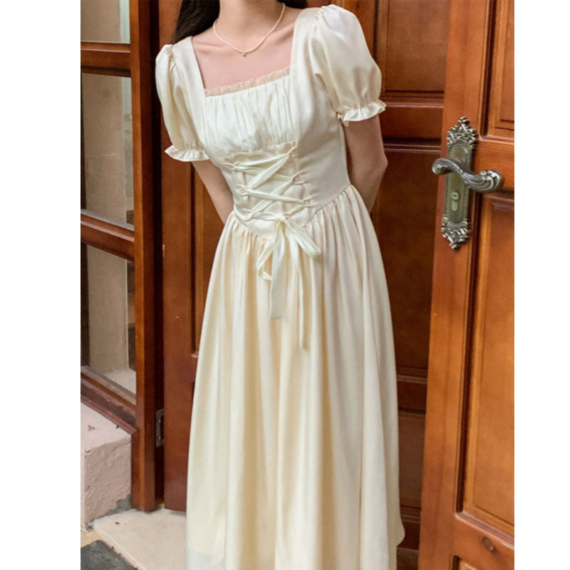 Regency Dress Vintage Lace-up Waist-Controlled Slimming Dress Palace Style