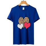 Valentine's Day T Shirts Couples Leopard Print Heart Printing Women's Pullover Short Sleeve T-shirt