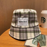 Vintage Check Bucket Hat Plaid Letters Bucket Hat
