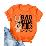 Halloween Costumes Bad Witch Vibe Shirt Pullover Simple Printed Crew Neck Top T-shirt Loose Short Sleeve