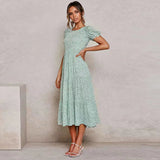 Coachella Music Festival Outfits Spring/Summer round Neck Rayon Printed Ruffled Dress