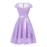 Burgundy Dress Formal Lace Patchwork Retro Slim Dress