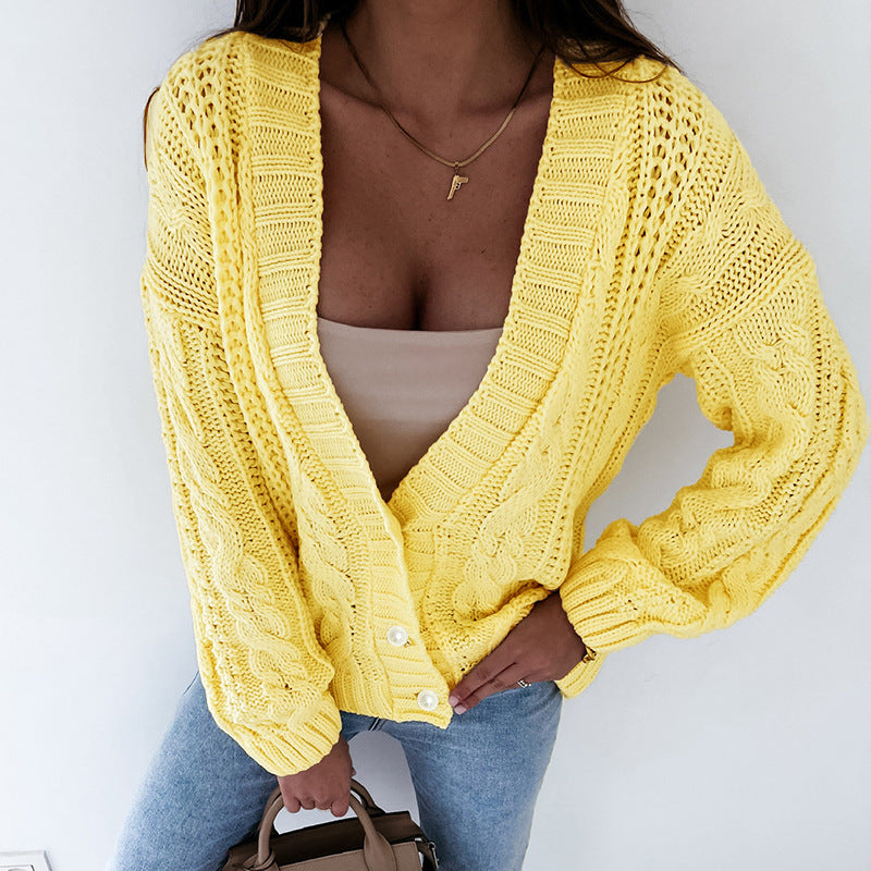 Women Cardigan Knit Sweater Women's Autumn and Winter Button Sweater Cardigan