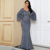 Skin Tight Long Dresses Solid Color and V-neck Evening Dress for Women