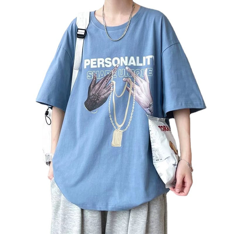 Men T-Shirts Loose Printed Half Sleeve
