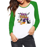 Halloween Costumes Halloween Pattern Printed Raglan Color Contrast Long Sleeve T-shirt Women