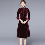 Blue Velvet Dress Velvet Long Sleeves Waist Dress