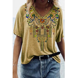 Modern Gypsy Outfits Romanian Gypsy Outfits Amazon Wish Independent Station Best Selling Women's Clothes 2021 Spring and Summer New Printed Ethnic Style V-neck Short Sleeve T-shirt