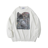 Men Sweater Character Printed Sweater Men's Loose round Neck Sweater Trendy Pullover