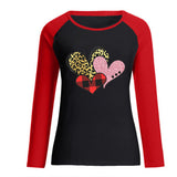 Valentine's Day T Shirts Couples Leopard Plaid Love Loose Long Sleeve T-shirt