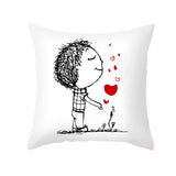 Valentine's Day Pillow Covers 4 Piece Random Styles Together, Peach Peel Printing Lovers Love Sketch Back Cushion