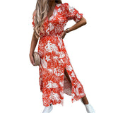 MIDI Mauve Cocktail Dress V-neck Sexy Printed Dress Long Dress