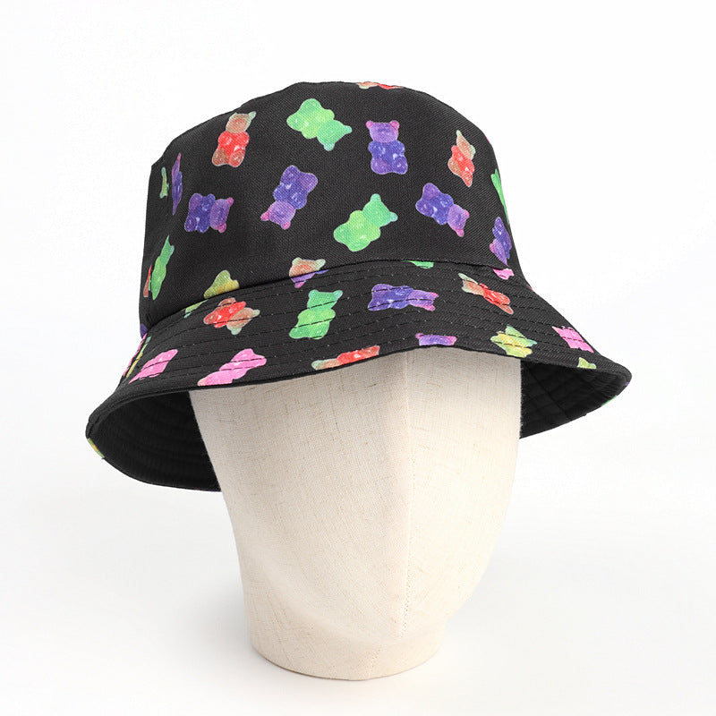 Bucket Hat Fishing Cap Cotton Print Fisherman Hat Cute Cartoon Colorful Bear Printing Fashion Sun Hat