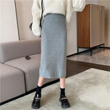 MIDI Mauve Skirt Slit Knitted Skirt Women's Autumn and Winter Midi Skirt