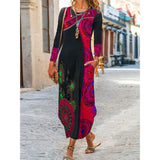 Romanian Gypsy Outfits Printed Long Sleeve Dress