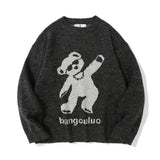 Men Sweater Cartoon Bear Jacquard Sweater Men's Autumn Loose Pullover