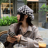 Vintage Check Bucket Hat Chessboard Plaid Beret