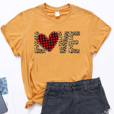 Valentine's Day T Shirt Large Size T-shirt Short Sleeve Leopard Print Love Red Plaid Heart Printing Spring and Summer