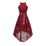 Burgundy Dress Formal Lace Swing Dovetail Evening Dress Belt Slim Dress