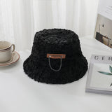 Vintage Check Bucket Hat Letter Lamb Wool Bucket Hat