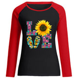 Valentine's Day T Shirt Autumn Love Sunflower Printed round Neck Long Sleeve