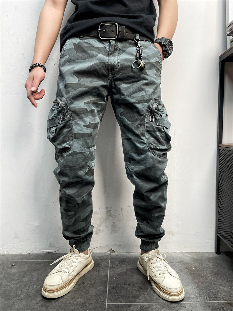 Cuffed Cargo Pants Summer Men's Pocket Washed Cotton Casual Pants