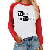 Halloween Costumes Pattern Printed Raglan Color Contrast Long Sleeve T-shirt Women