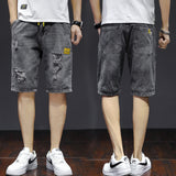 Men Denim Shorts Men's Jeans Shorts Straight Loose Korean Ripped