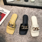 Finn Chain Pointed Toe Mule Summer Metal Buckle Soft Bottom Soft Leather Open Toe Slippers