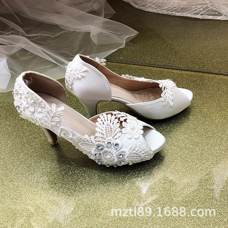 Low Heel Wedding Shoes Satin Large Size Wedding Shoes Bridal Shoes
