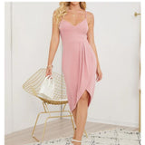 MIDI Mauve Cocktail Dress Women's Solid Color Spring/Summer V-neck Strap Dress