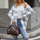 Women's Cardigan Knit Sweater Autumn Sweater Long Contrast Color Striped Cardigan Sweater for Women