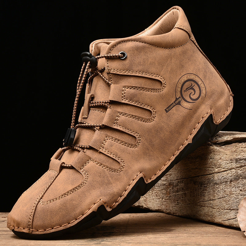 Western Shoes Winter Brown Men's Casual Leather Boots round Toe Knight Boots