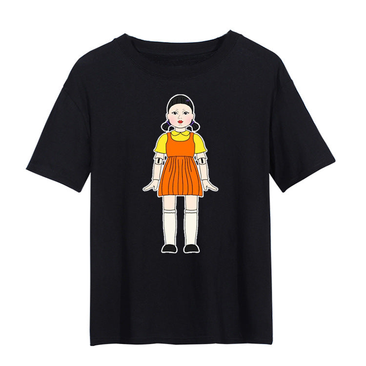 Squid Game Costume round Six Wooden Printed Top Short Sleeve T-shirt
