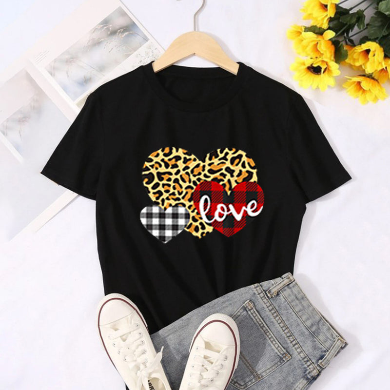 Valentine's Day T Shirt Men's and Women's Heart Printing Pullover Cotton Short Sleeve Women's T-shirt