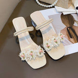 High Heels Slippers Summer Fashion Flower Chunky Heel Ankle-Strap Sandals
