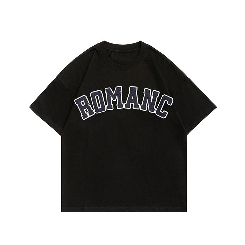 Men T Shitrs Letter Patch Embroidered Crew Neck