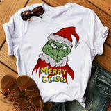 Men and Women Grinch Shirt Christmas Loose Grinch Printed Short Sleeve