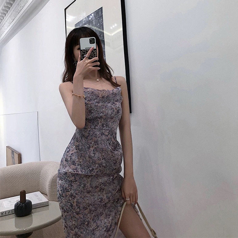 MIDI Mauve Wrap Dress Suspender Dress