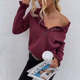Women 'S Pullover Knit Sweater Button Coat For Autumn And Winter