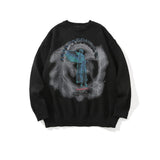 Men Sweater Dark Statue Printed Sweater Men's Loose round Neck