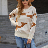 Women Pullover Knit Sweater Ripped Tassel Sweater Women's Autumn and Winter Knitwear Camouflage Sweater