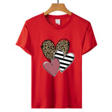 Valentine's Day T Shirts Couples Leopard Print Heart Printing Women's Pullover Short Sleeve T-shirt