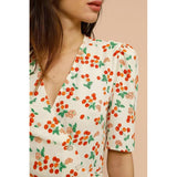 Gloria Vanderbilt Printed Button Slim Dress Short Sleeve V-neck Tea Dress
