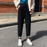 Grey Sweatpants Fleece-Lined Thickened Gray Sports Pants Female Autumn and Winter