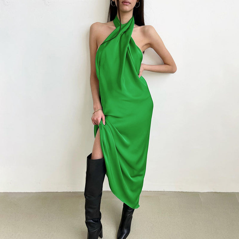 Gloria Vanderbilt Satin Gown Sexy Halter Backless