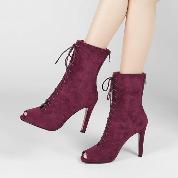 Nude Strappy Heels Stiletto Heel Mid-Calf Sandal Boots Peep Toe Sandals Roman Women's Shoes